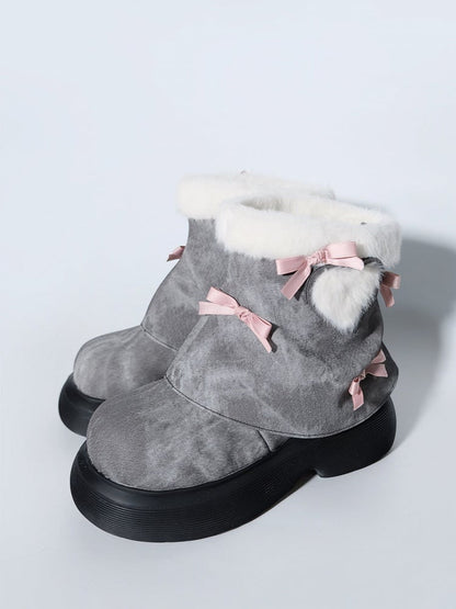 Bow Accents Gray Sweet Winter Boots