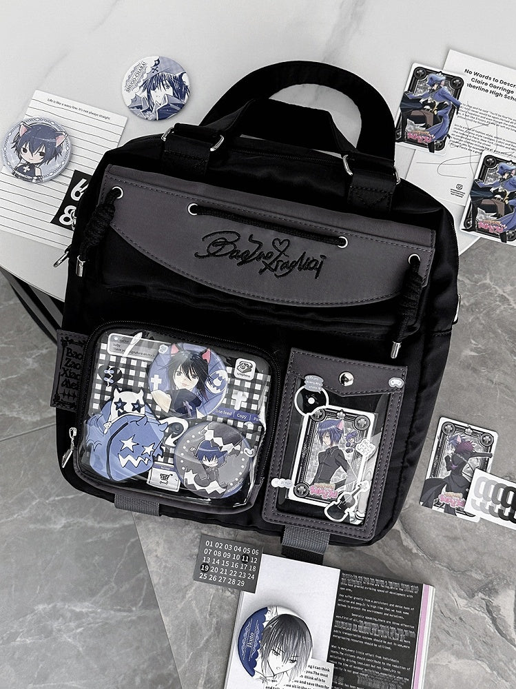 Black & Dark Gray Letters Embroidery Ita Bag