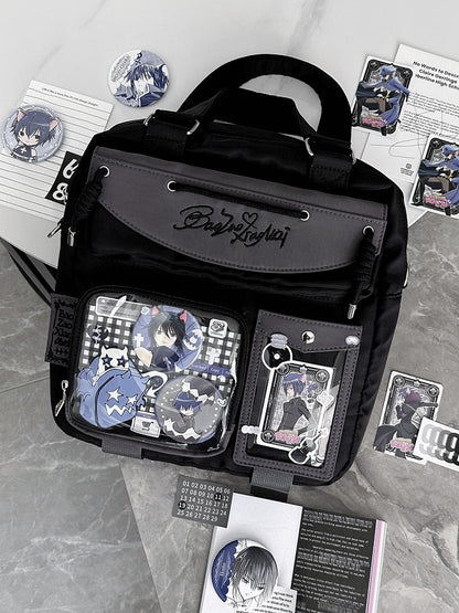 Black & Dark Gray Letters Embroidery Ita Bag