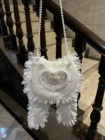 Lolita One-Shoulder Bag with Rabbit Ears and Beaded Chain 4 Color Options