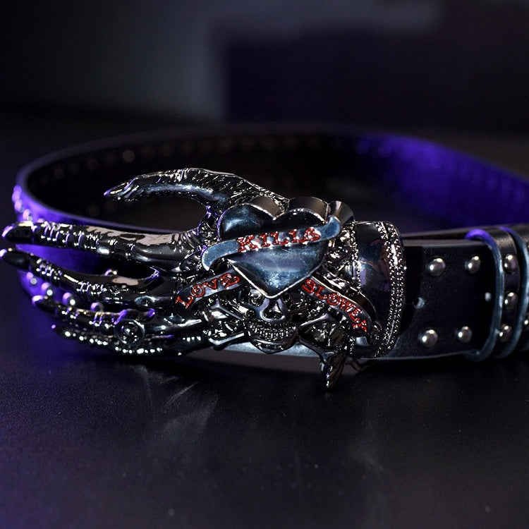 White/Black Gothic Studs Details Skeleton Hand Waist Belt