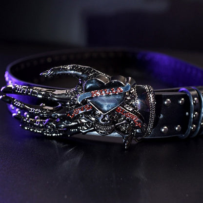 White/Black Gothic Studs Details Skeleton Hand Waist Belt