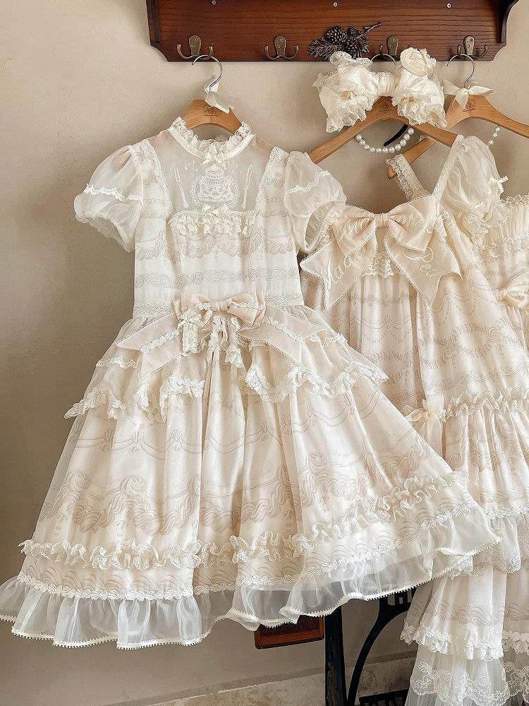 Creamy White Illusion Neckline Short Sleeves Lolita One Piece