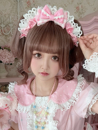 Pink Sweet Lolita Plaid And Polka-dot Pattern Bowknot Details KC