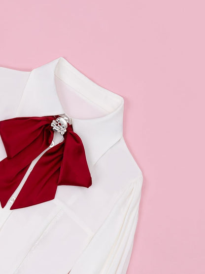 Red Bowtie with Silver Skull Embellishment