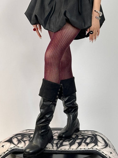 Black/Red/Gray/Brown Striped Pattern Tights