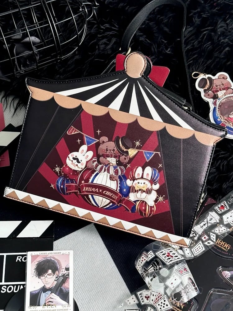 Black Circus Sweet Bunny and Bear Print Ita Bag