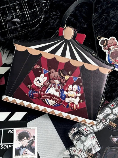 Black Circus Sweet Bunny and Bear Print Ita Bag