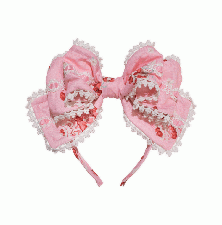Strawberry Print Pink/Yellow/Blue Big Bow KC