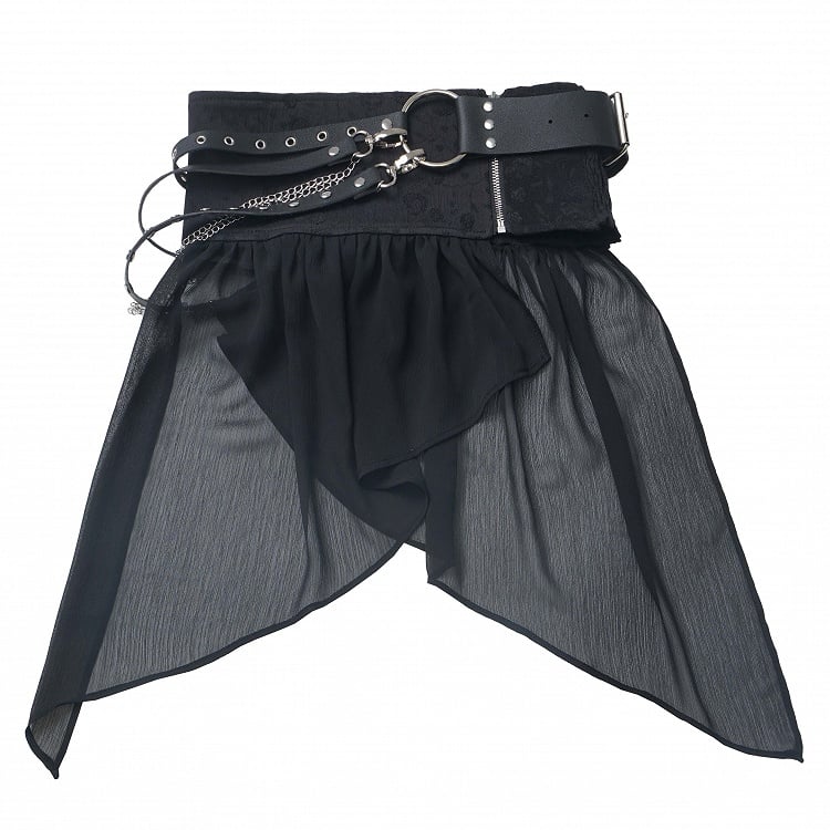 Black Buckle Strap Chain Waist Corset Belt With Overlay