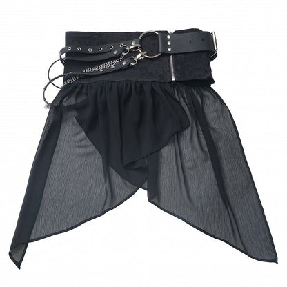 Black Buckle Strap Chain Waist Corset Belt With Overlay