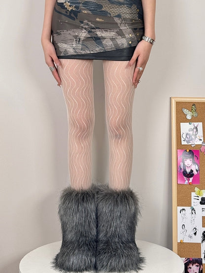 Black/Gray/Brown/White/Pink Water Ripple Tights