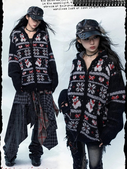 2024 Christmas Black/Brown Mohair Hooded Sweater