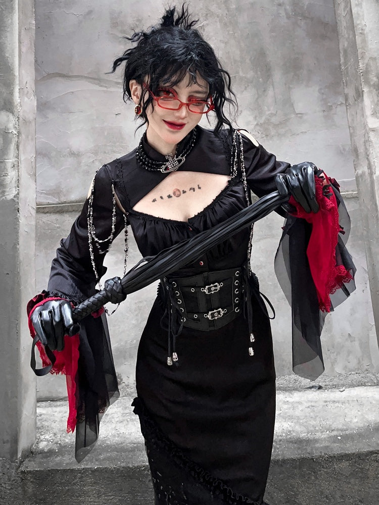 Clearance-Size XS for Bust 80CM Black Gothic Lolita Sleeveless Shirt with Detachable Sleeves