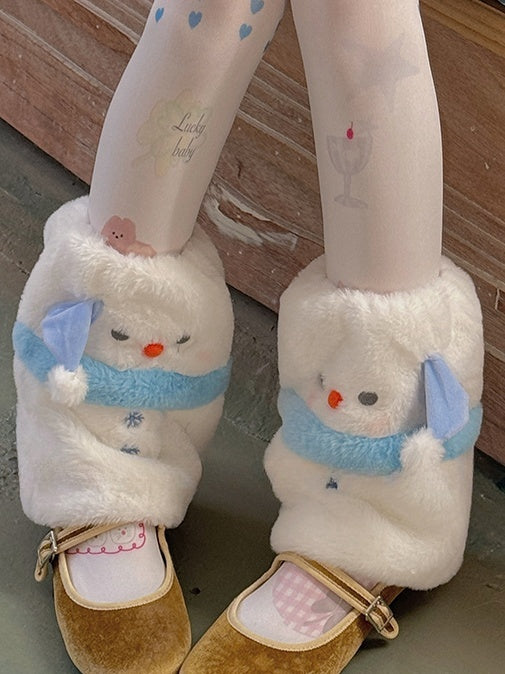 White Cute Snowman Plush Leg Warmers