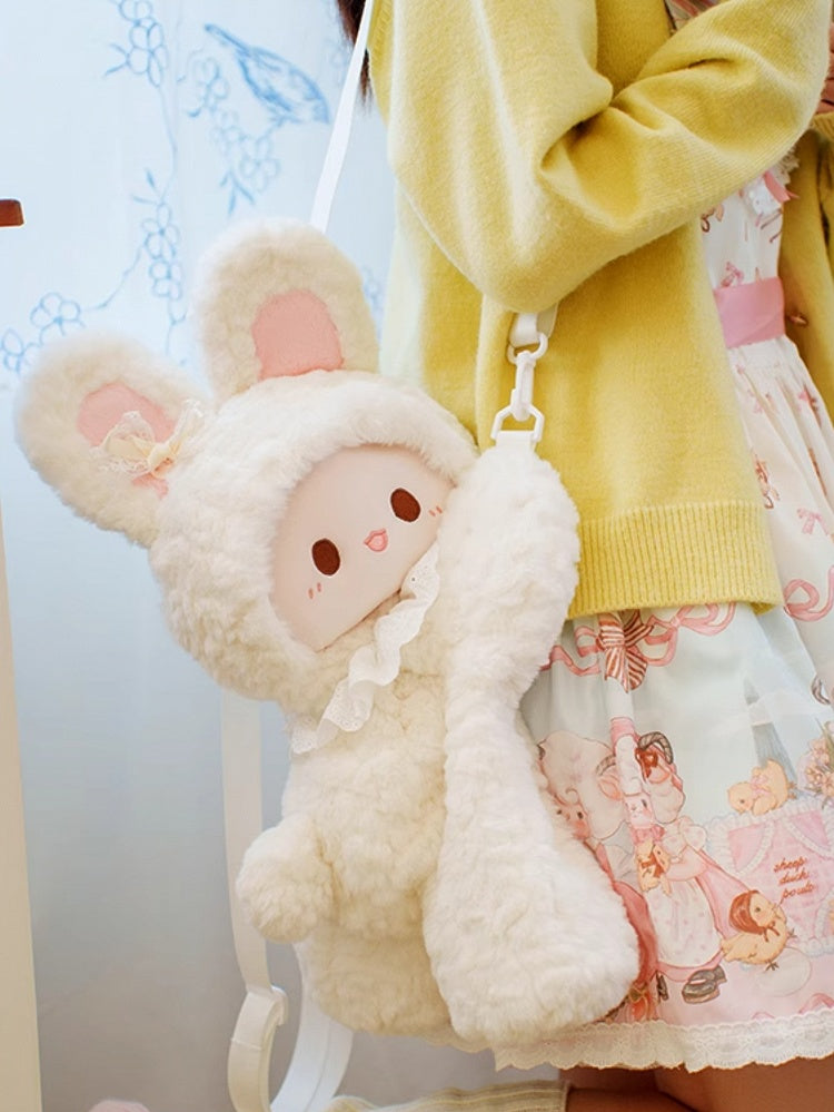 White Rabbit-shaped Bowknot Plush Backpack Middle/Large Size