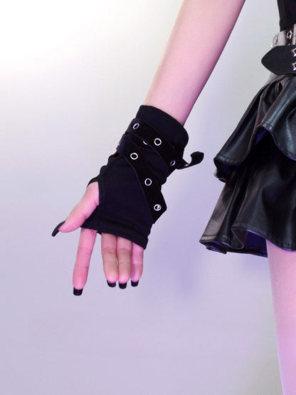 Black Cyberpunk Buckle Details Gloves