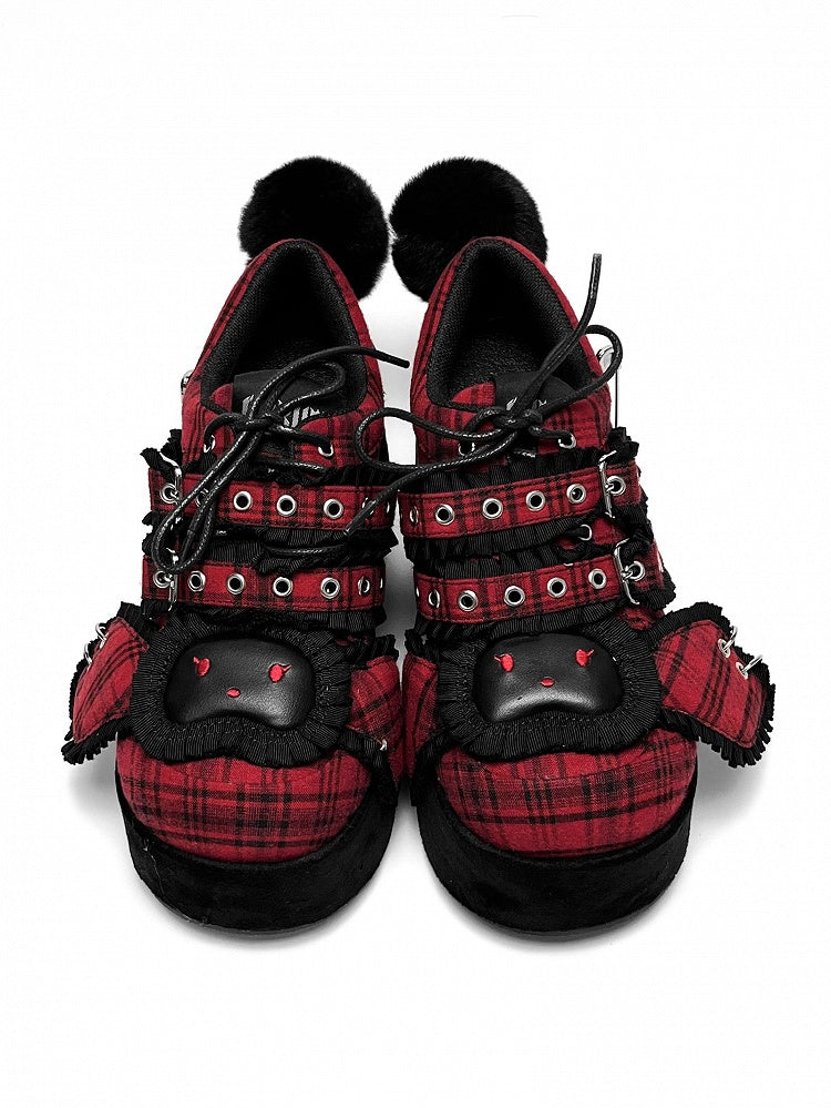 Punk Bunny Red Plaid Y2K Platforms