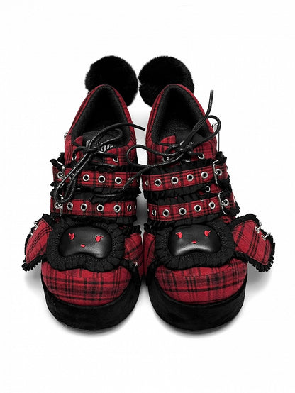 Punk Bunny Red Plaid Y2K Platforms