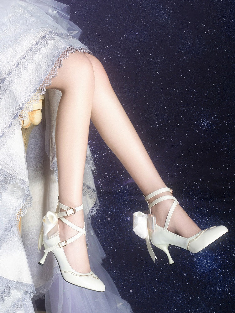 Star Dream White High Heels Bow at Back