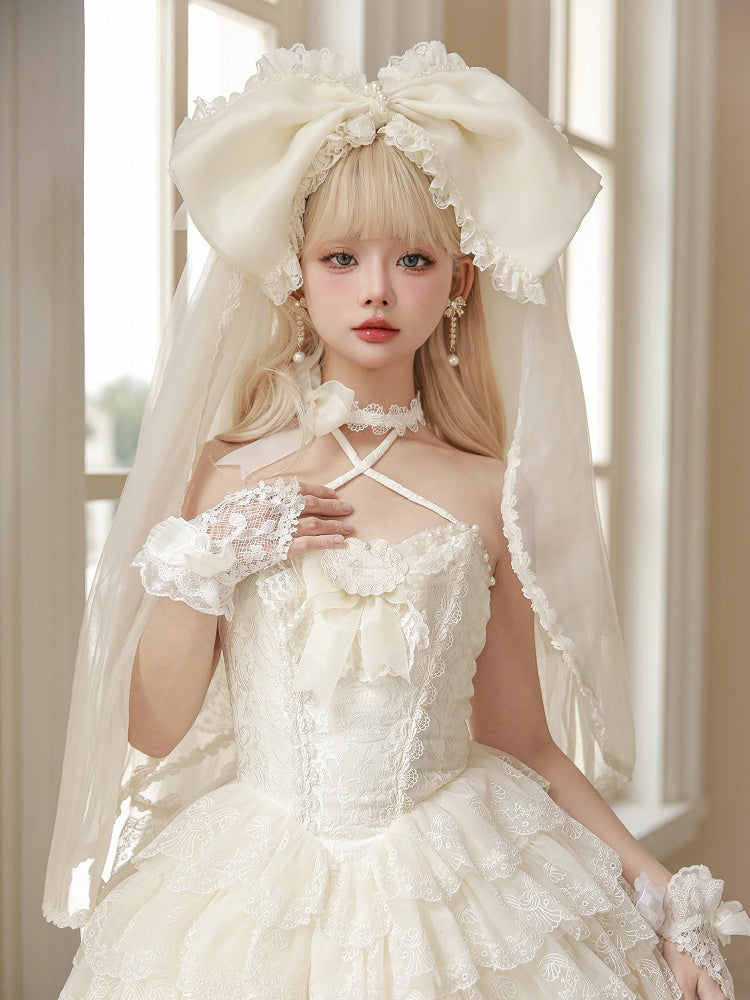 Creamy Big Bow Head Veil