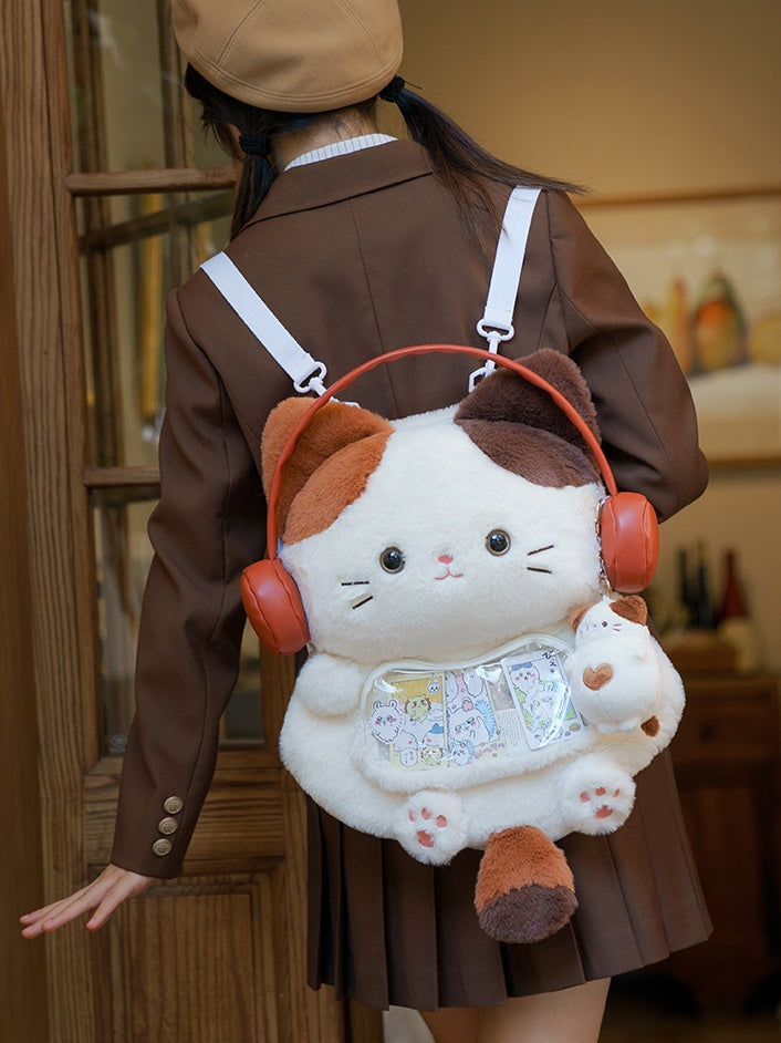 White Cute Kitty-shaped Plush Backpack Middle/Large Size