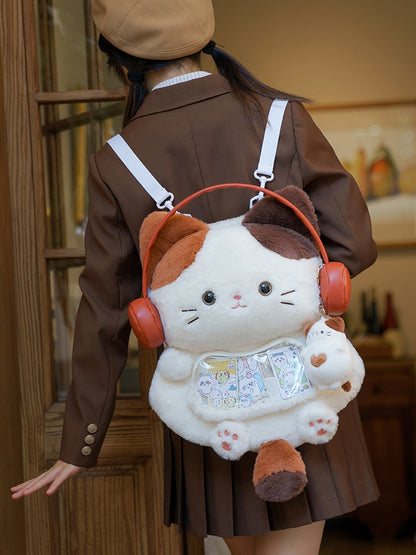 White Cute Kitty-shaped Plush Backpack Middle/Large Size