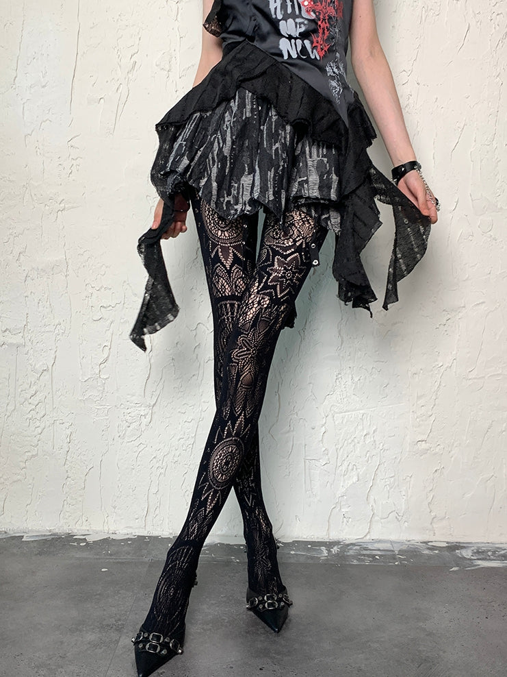 Black Punk Hollow-out Design Y2K Tights