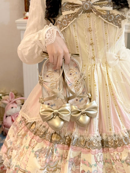 Gold Bow at Top Star Buckle Straps High Heels