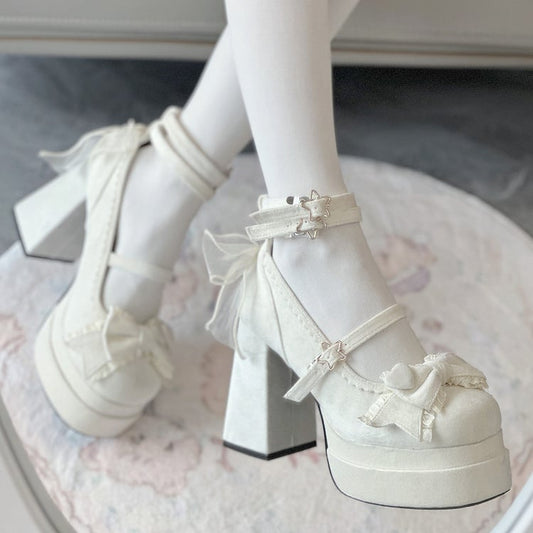 11CM White Bow at Top Sweet Lolita Platform High Heels