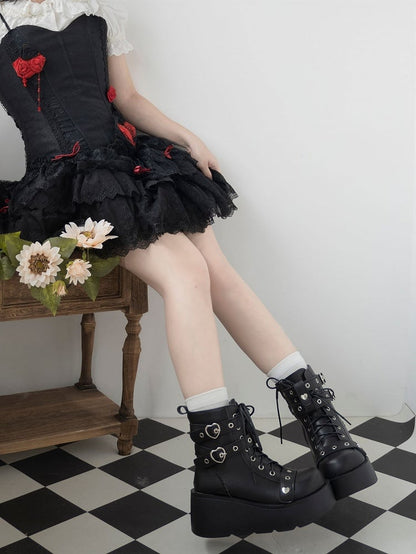 Punk Studs Black Platform Ankle Boots