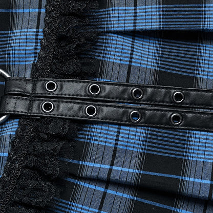 Black and Blue Sweet Punk Pleated Skirt