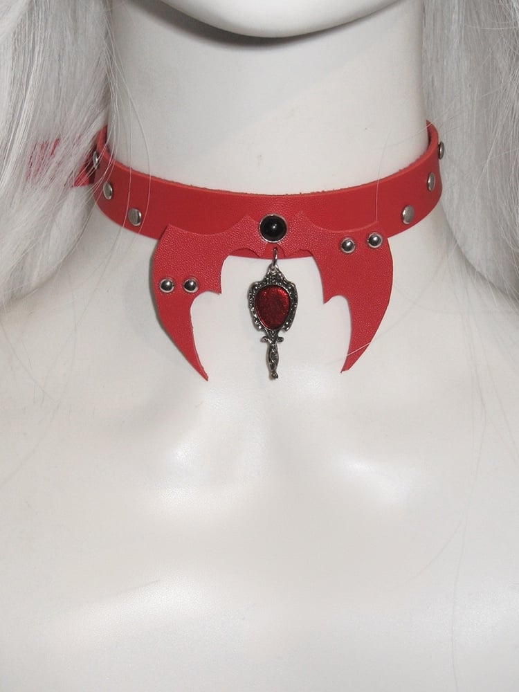 Black/White/Red Stud Detail Bat Wings Design Punk Choker
