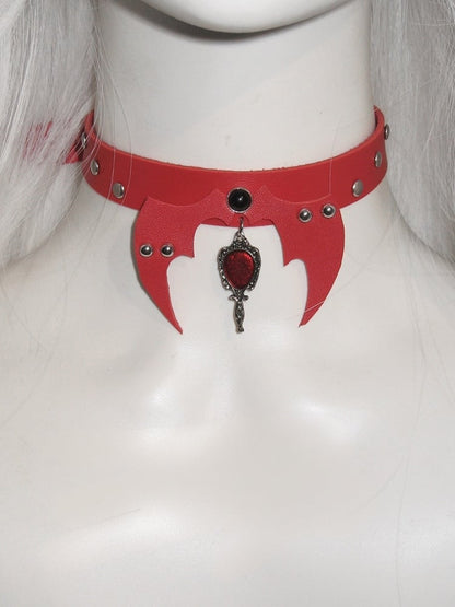Black/White/Red Stud Detail Bat Wings Design Punk Choker
