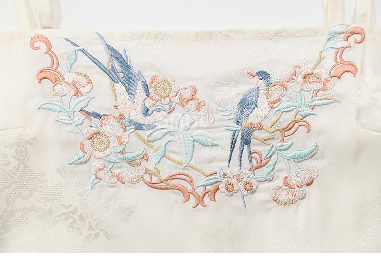 Floral and Bird Embroidery Apricot Cami Top