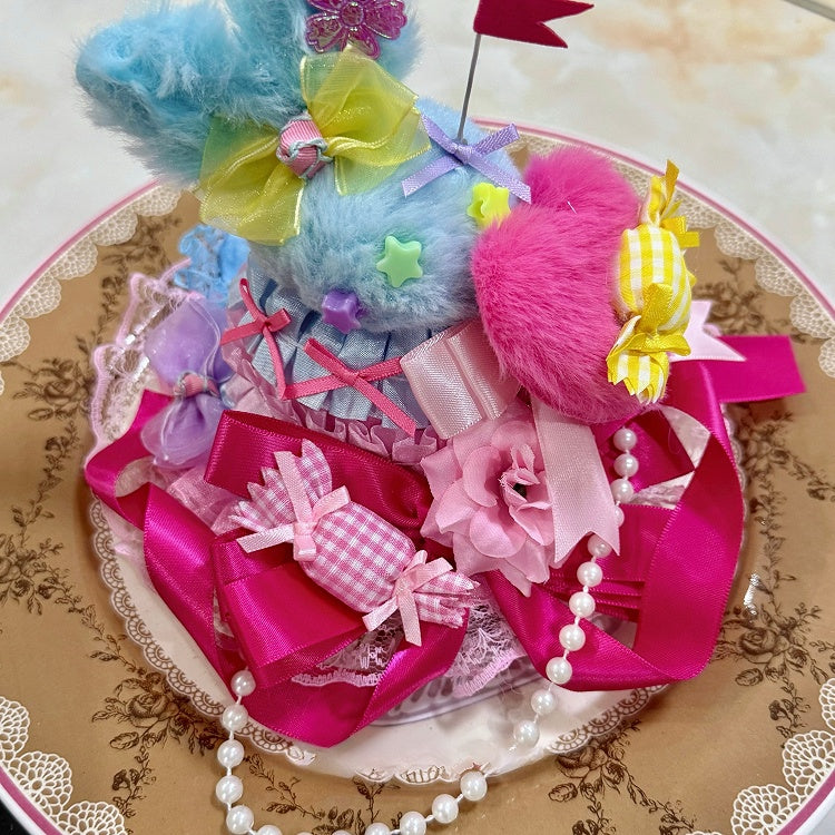 Colorful Beaded Charm Candy Details Bowknot Details Mini Hat