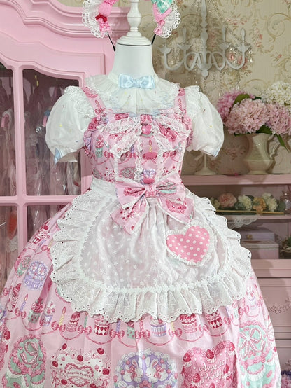 3 Color Options Polka-dot Pattern Heart Applique Lace Trim Apron