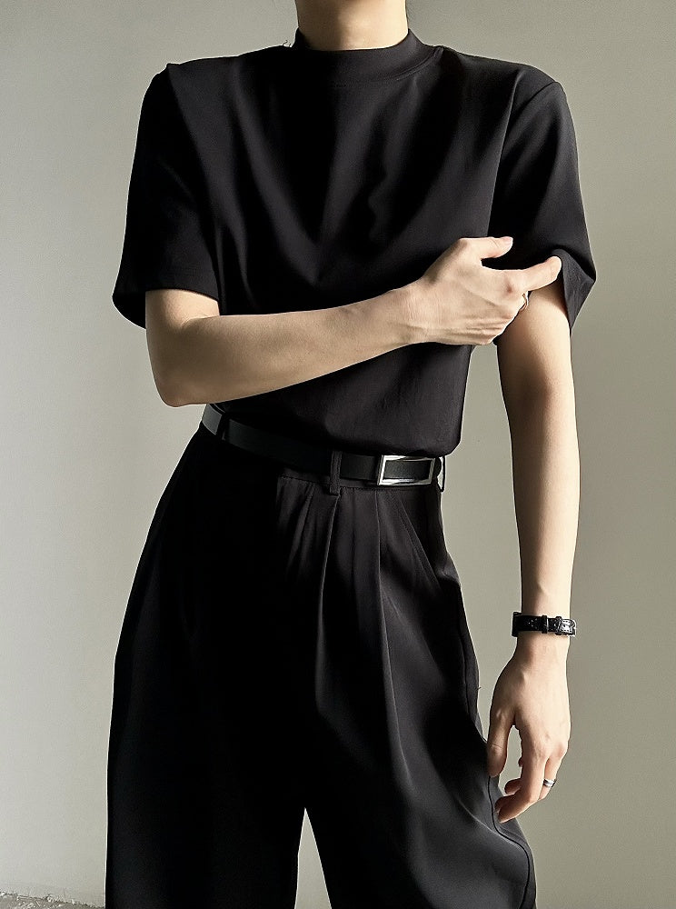 Ouji Lolita Black Unisex Short Sleeve Mock Neck T-shirt