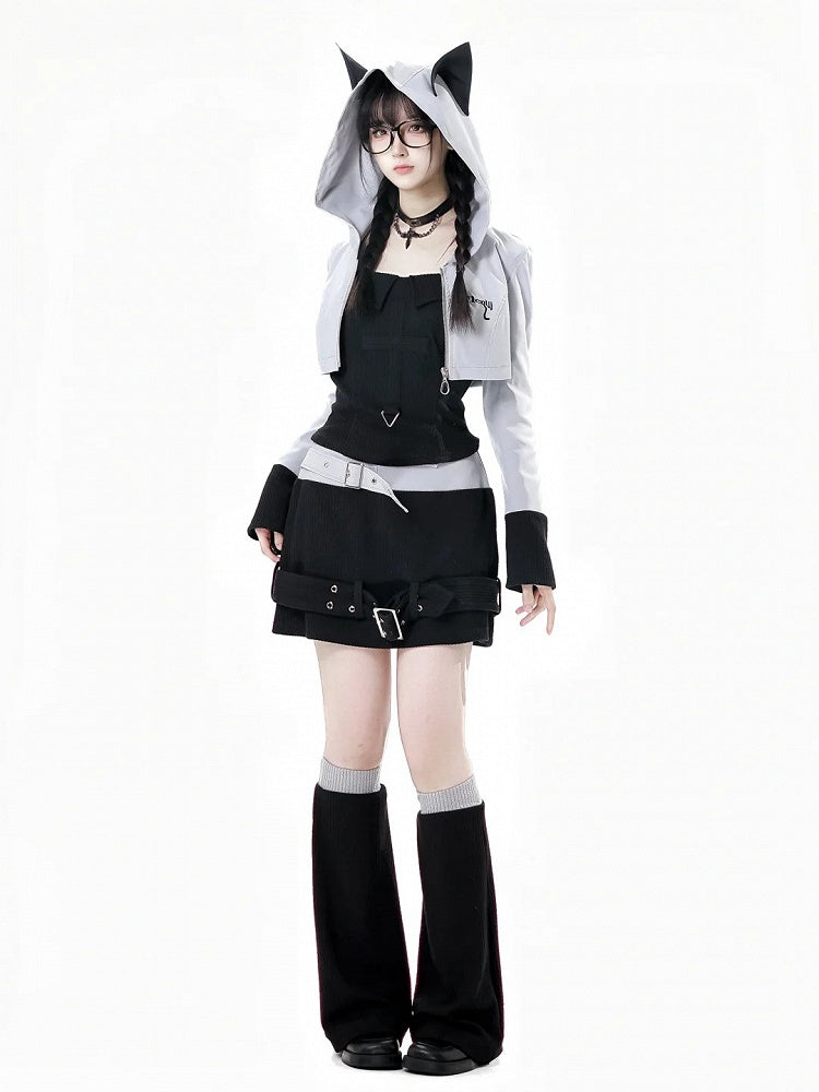 Black and Gray Colorblock Design 45CM Knitted Leg Warmers