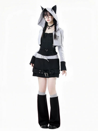 Black and Gray Colorblock Design 45CM Knitted Leg Warmers