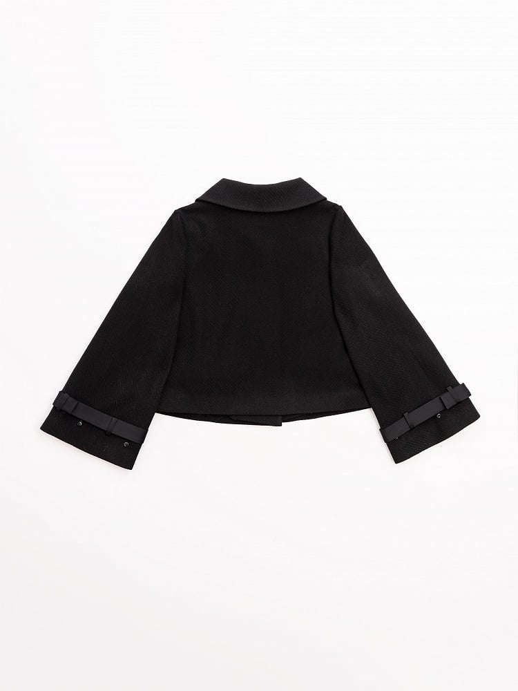 Jirai Kei Black Detachable Faux Fur Collar and Cuffs Landmine Style Coat