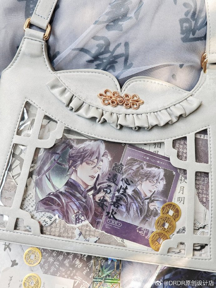 White Bow Accents Cheongsam Style Ita Shoulder Bag with Free Charm