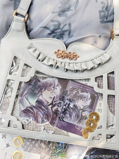 White Bow Accents Cheongsam Style Ita Shoulder Bag with Free Charm