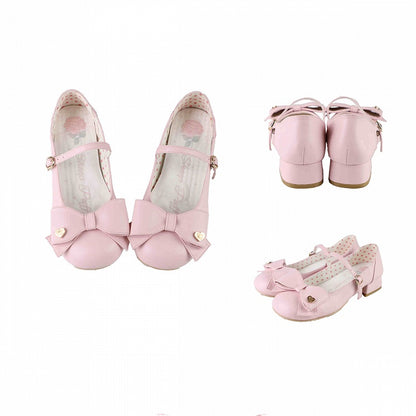 Bow at Top Pink Round Toe 3cm Heel Sweet Mary Janes