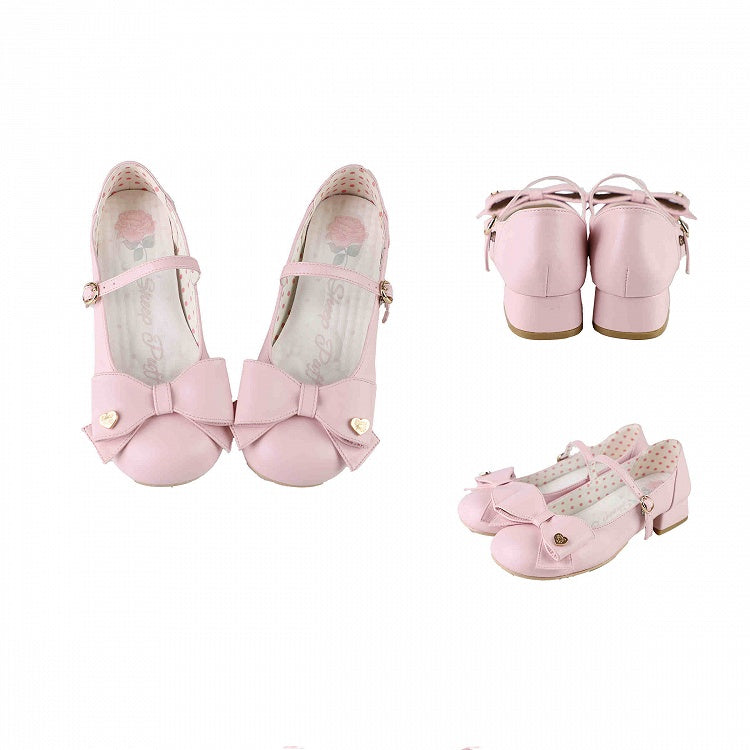 Bow at Top Pink Round Toe 3cm Heel Sweet Mary Janes