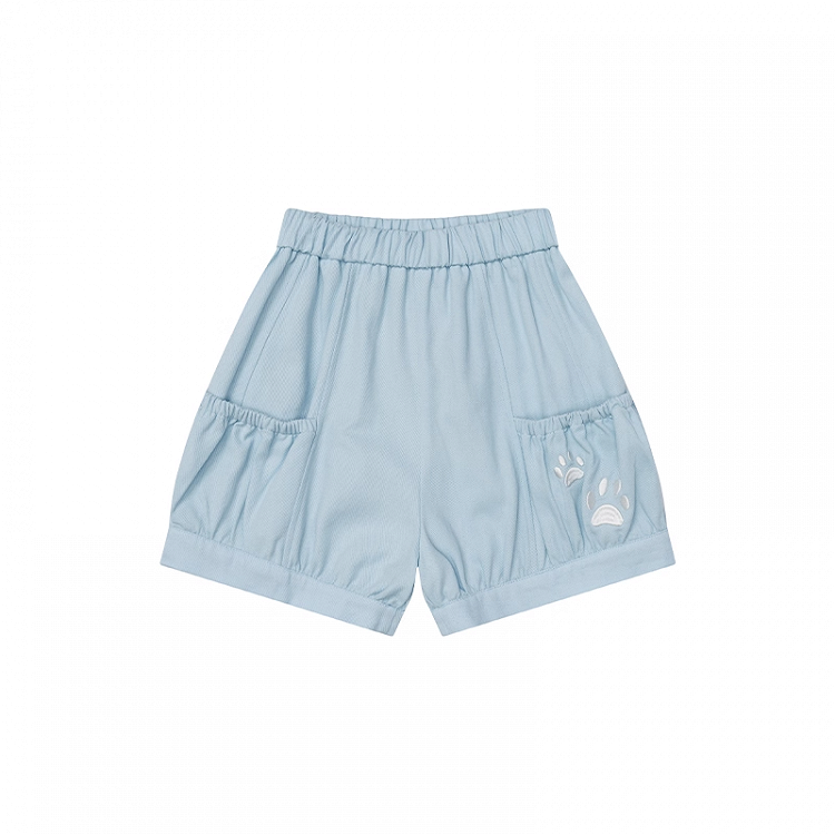 Kitty Paw Embroidery Pink/Blue/Black Elastic Waist Shorts
