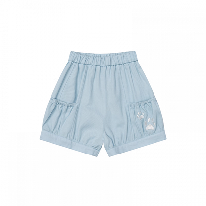 Kitty Paw Embroidery Pink/Blue/Black Elastic Waist Shorts