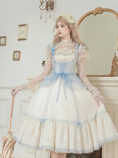 Beige and Light Blue Slim Fit Waist Versatile Neckline Lolita JSK Full Set