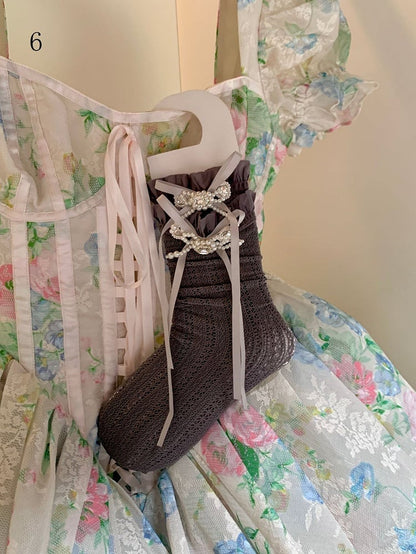 White/Milky White/Black/Red/Purple/Grey/Brown Lolita Lace Trim Bowknot Socks
