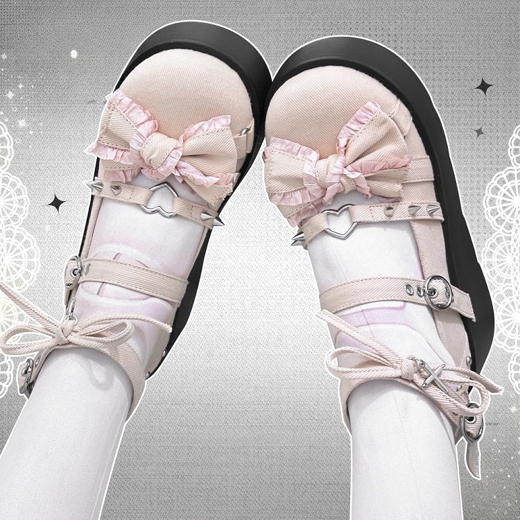 Spike Studs Bow Accents Pink Cross Gothic Platforms Punk Shoes